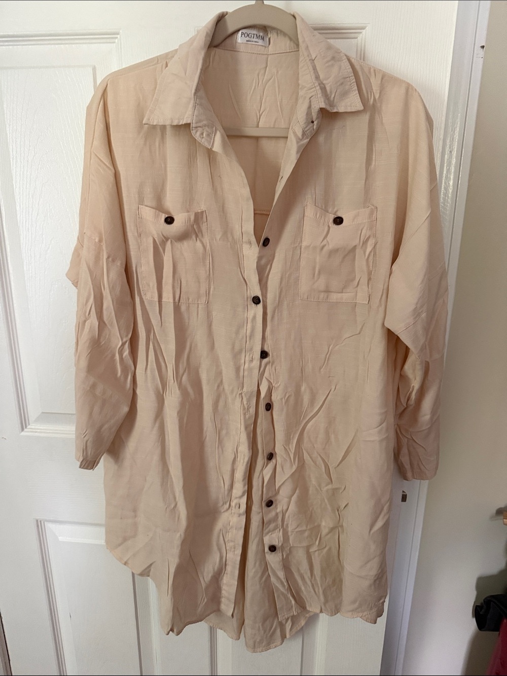 Men's Beige Button-Up Lightweight Shirt Jacket